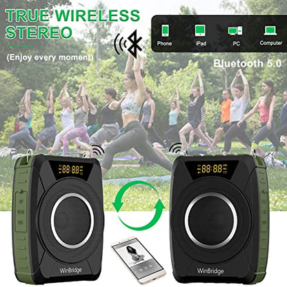 Waterproof Voice Amplifier with Wireless Microphone Headset M801 20W | Microphone with Speaker Portable Megaphone with Mic, Bluetooth Personal PA System for Teachers, Tour Guide, Singing, Elderly - color: black
