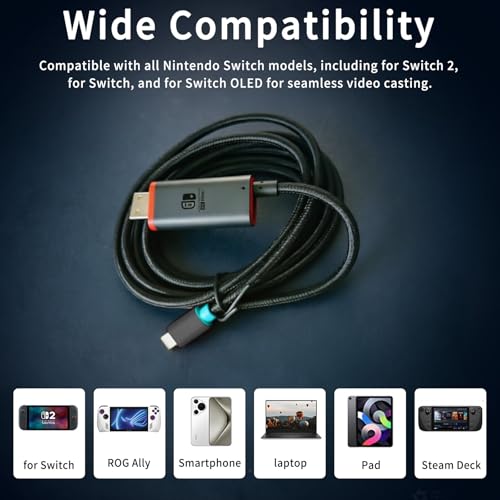 Dock for Switch 2【Aluminum Alloy】 Portable USB C Docking Station with 4K@60Hz~120Hz HDR/PD Max100W/USB Port, 6.6 ft/2M, Travel TV Dock for Switch 2/Steam Deck/ROG Ally/Pad/Tablet/Phone/TV