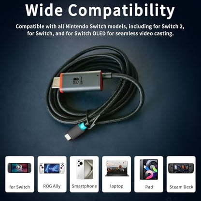 Dock for Switch 2【Aluminum Alloy】 Portable USB C Docking Station with 4K@60Hz~120Hz HDR/PD Max100W/USB Port, 6.6 ft/2M, Travel TV Dock for Switch 2/Steam Deck/ROG Ally/Pad/Tablet/Phone/TV