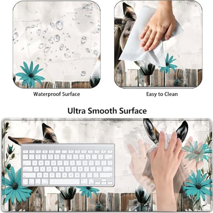 Large Gaming Mouse Pad+ Keyboard Wrist Rest Set, Ergonomics Memory Foam Mouse Mat Wrist Rest Support for Home Office, Waterproof Extended Mousepad 31.5x11.8in, Cute Donkey Desk Pad - color: Yvb-mousepad-9-f-160