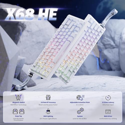 ATTACK SHARK X68HE 60% Wired RT 8K Keyboard+Wireless R1 Mouse-White Contour | Adjustable Actuation,Hall Effect Mechanical Magnetic Switch,Coiled Cable,USB C/2.4Ghz/BT Ultralight 18K DPI Mice for PC Gamer - color: White Contour, size: Keyboard Mouse