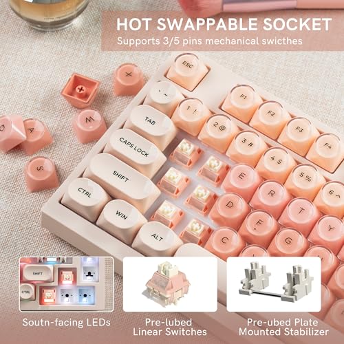 COSTOM WK75 75% Wireless Gaming Mechanical Jelly Keyboard, BT5.0/2.4GHz/USB-C, Hot Swappable Pre-lubed Custom Linear Switches, Gasket Structure, RGB Backlit Cute Keyboard for PC/Laptop/Xbox(Pink) - color: Pink