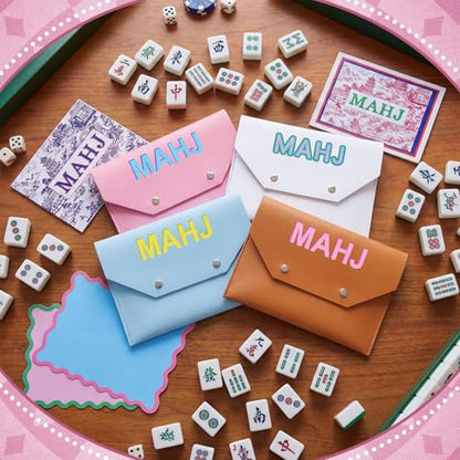 Leather Mahjong Card Holder Clutch Card Pouch Mahjong Accessory 8x6inch Protective Cover Case with Secure Closure Ideal Gift for Lover Playing Game Night(4 Pcs,Pink,Blue,Yellow,White) - color: Pink,blue,yellow,white