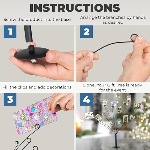 LED Gift Card Tree Holder to Hold Gift Cards, Lottery Tickets, Money | Lottery Ticket Holders with 11 Flexible Clips, Great for Birthday, Party, Wedding, Christmas, Metal Stand with Black Finish - color: Gift Card Tree
