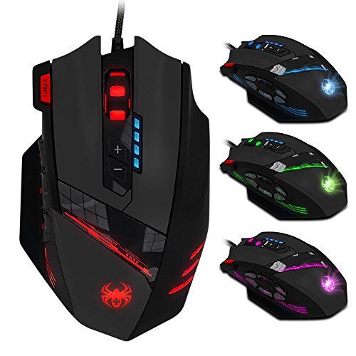 zelotes RGB Optical Gaming Mouse with Rapid Fire Button,4800 DPI (4-Level Adjustable), 12 Programmable Buttons,Adjustable Weights,USB Ergonomic Wired Mouse for Office/Gaming/Laptop/PC (Black)