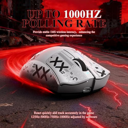 MAMBASNAKE Attack Shark V3 PRO 62g Superlight Wireless Gaming Mouse,RGB Charging Dock,BK52820 Tri-Mode BT/2.4G Wireless/Wired Mouse with Grip Tape,25000DPI,5 Programmable Buttons for Pc/Mac,White PRO - color: White&Stickers