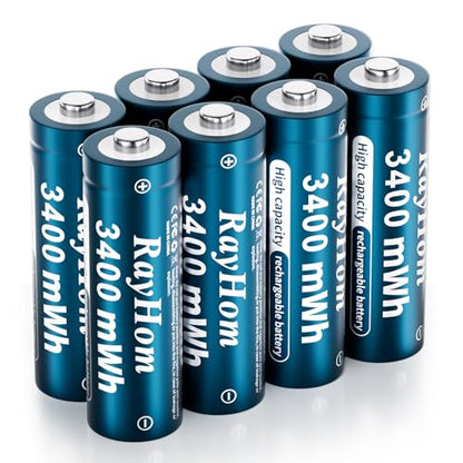 8 Pack 3400mWh AA Lithium Rechargeable Batteries | High Capacity, 1.5V Constant Output, 1600+ Cycles - color: 8AA
