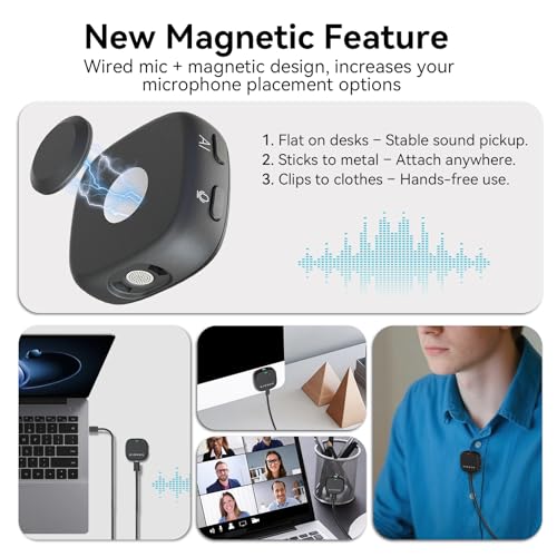 USB Microphone No Speaker with Magnetic & Flat Mount, for PC/Mac | Noise Canceling, Mute Button & LED Indicator, Plug & Play, for Zoom/Teams/Gaming/Class