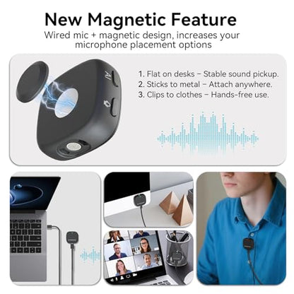USB Microphone No Speaker with Magnetic & Flat Mount, for PC/Mac | Noise Canceling, Mute Button & LED Indicator, Plug & Play, for Zoom/Teams/Gaming/Class