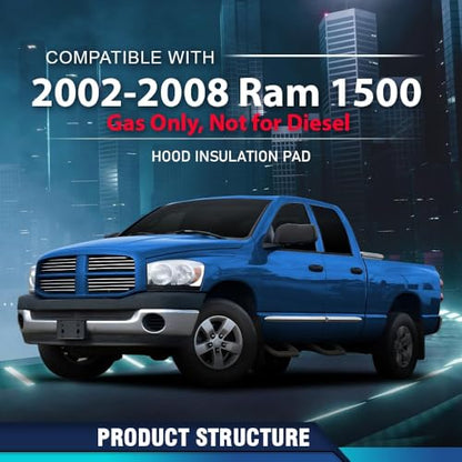 PIT66 Hood Insulation Pad with Clips Compatible with Dodge Ram 1500 Gas 2002-2008, Not for Diesel - style: 2002-2008 Dodge Ram 1500