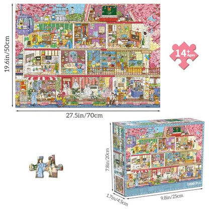 Puzzles for Adults 1000 Pieces, Jigsaw Puzzle for Adults, Fun Challenging Puzzle, Peach Blossom House Puzzles Game, Interlock Perfectly No Dust, Gifts for Father's Relatives and Friends - color: Peach Blossom House