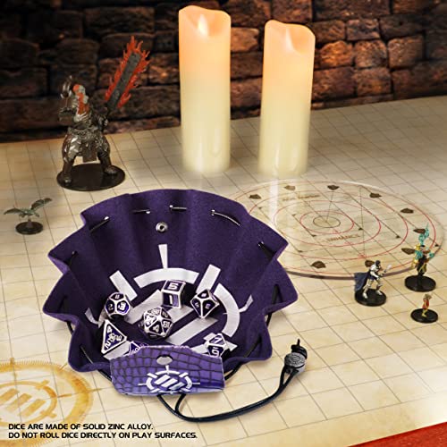 ENHANCE DND Metal Dice Set - 7pc Polyhedral Dice with 2-in-1 Vegan Leather Bag and Tray, Solid Metal Set for Dungeons and Dragons, Pathfinder, More RPGs (Collector's Edition Purple) - color: Dragon Purple