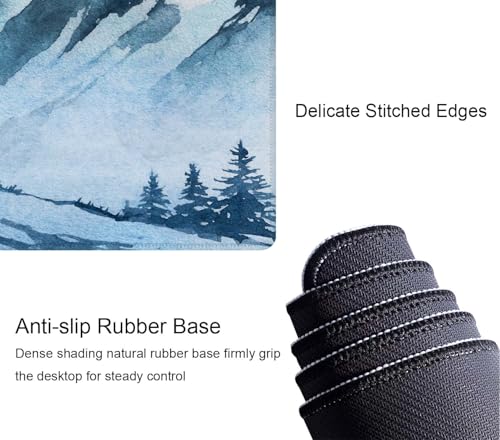 Watercolor Winter Mountains Landscape Desk Mat, Extended Big Mouse Mat for Home and Office, Large Gaming Mousepad Laptop Keyboard Mat with Non-Slip Rubber Base, Stitched Edges (31.50"x11.8"x0.12") - color: Watercolor Winter Mountains Landscape