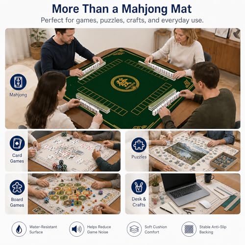 Green Felt Mahjong Mat,Non Slip American Mah Jongg Table Mat | 32in soft neoprene mah jongg mat reduces tile noise protects tabletops & packs easily for game nights or a thoughtful gift - color: 011