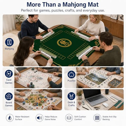 Green Felt Mahjong Mat,Non Slip American Mah Jongg Table Mat | 32in soft neoprene mah jongg mat reduces tile noise protects tabletops & packs easily for game nights or a thoughtful gift - color: 011