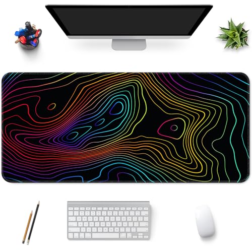 Desk Mat Pad,Large XXL Extended Mouse Pad Mat for Desktop Keyboard | 35''×15.6'' XXL Extended Gaming Mouse Pad with Non-slip Base Desk Matt Mousepad for Computer,Office,Keyboard and Laptop - color: A4-Topographic 1