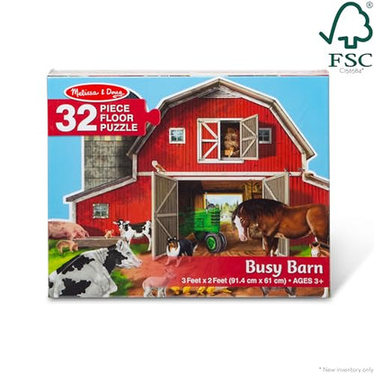 Melissa & Doug Busy Barn Shaped Jumbo Floor Puzzle (32 Pieces, 2 x 3 Feet), Jigsaw Puzzle for Preschoolers and Kids Ages 3+ - FSC Certified