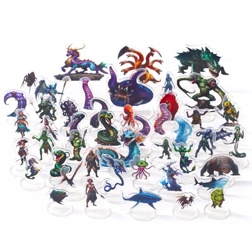 iPEAU|DND Miniatures Coastal Swamp & Underwater Campaign Dungeons and Dragons Starter Set Minis for D&D 5E Pathfinder Flat Acrylic Figures TTRPG Tabletop RPG Games Accessories Gift for DM - style: 2d-mini-CoastalA