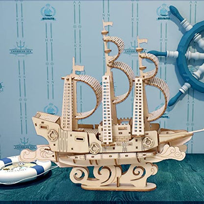 3D Wooden Puzzles Ocean - Sailboat Model Kits, Brainteaser and Puzzle for Christmas/Birthday,Gifts for Adults and Teens to Build Combination - style: Sailboat