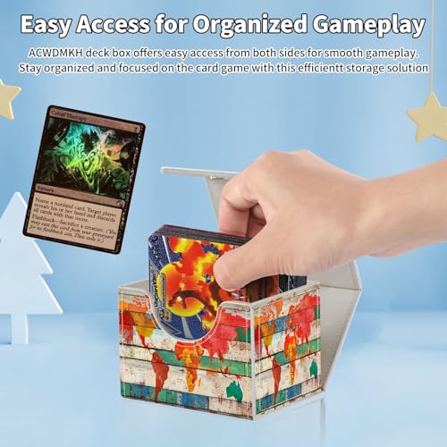 for MTG Commander Deck Box,Card Deck Box for Trading Yugioh MTG,Fits 100 Double Sleeved Cards,PU Leather Strong Magnet Case for Magic Commander TCG CCG,Retro Wood Map - color: Retro Wood Map