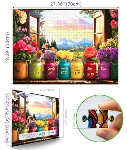 Christian Bible Puzzles for Adults 1000 Pieces, Wishful Window Religious Puzzles with Inspirational Verses, Impossible Challenging Puzzle Perfect for Family Game Nights,Include Poster & A-F Letter - color: Flowers Jars