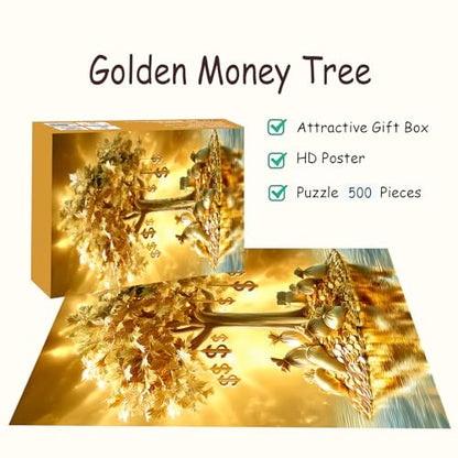 Puzzles for Adults 500 Pieces, Fortune Tree Jigsaw Puzzles - Golden Money Tree, Impossible Money Puzzle for Seniors Families,20.47x14.96 inches, 1:1 Poster, Letter on The Back - style: Golden Money Tree