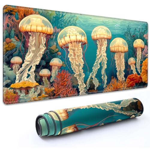 for MTG Playmat 24" x 14" with High Elastic Rubber Base Non-Slip Rubber Sole HD Printing for TCG Mat Magic Playmats MTG Game Mat, Jellyfish Coral Reef - color: Jellyfish Coral Reef, size: 24" x 14"