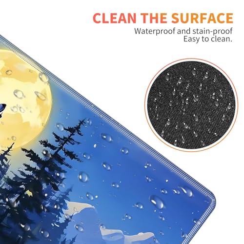 Large Gaming Mouse Pad Set with Wrist Support – 31.5" x 11.8" 4-in-1 XXL Mousepad with Keyboard Wrist Rest, Mouse Wrist Rest & Coaster – Ergonomic Desk Mat for Office, Home – Wolf Moon - color: Wolf Moon