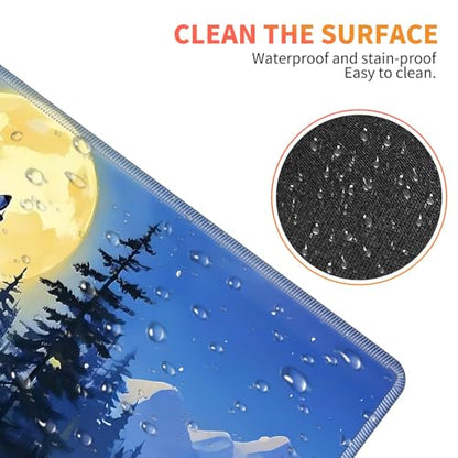 Large Gaming Mouse Pad Set with Wrist Support – 31.5" x 11.8" 4-in-1 XXL Mousepad with Keyboard Wrist Rest, Mouse Wrist Rest & Coaster – Ergonomic Desk Mat for Office, Home – Wolf Moon - color: Wolf Moon