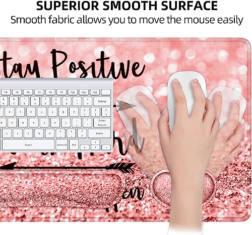 Lateefah Mouse Pad with Wrist Rest, Desk Mat + Keyboard Wrist Rest Set, Desk Pad for Keyboard and Mouse, 4-in-1 Large Mouse Pad with Wrist Support for Office, Home - color: 4Pcs-Pink Stay Positive