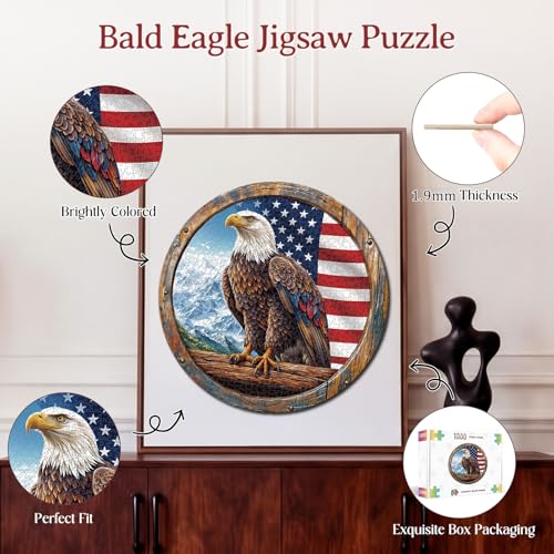 1000 Piece Puzzle for Adult, Bald Eagle Round Jigsaw Puzzle-26.6 in | Jigsaw Puzzle 1000 Pieces, Impossible Challenging Fun Puzzle for Adult, Unique Difficulty Jigsaw Puzzle for Birthday Gift - color: Bald Eagle