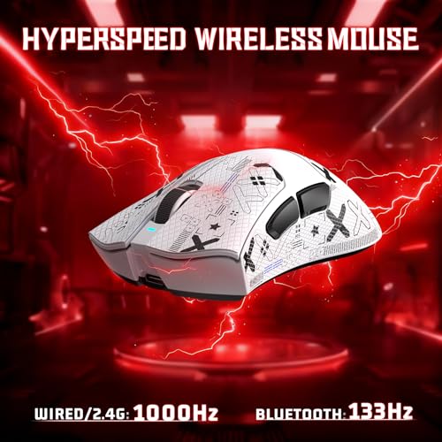 ATTACK SHARK V3 Ultra-Light Wireless Gaming Mouse,PAW3311 Sensor, 500mAh, 62g, 25KDPI 2.4G/BT/USB-C Rechargeable Wireless Mouse with 5 Programmable Buttons for Laptop,PC,Mac Gamer (White Griptape) - color: White Griptape