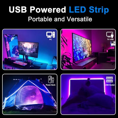 CHARKEE 50ft LED Lights USB-Powered, RGB Strip Lighting for Bedroom/TV Backlight/Gaming Lighting, Color Changing Bluetooth Led Lights with Smart App Control, Music Sync Sound Reaction - size: 50ft USB-Powered