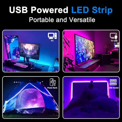 CHARKEE 50ft LED Lights USB-Powered, RGB Strip Lighting for Bedroom/TV Backlight/Gaming Lighting, Color Changing Bluetooth Led Lights with Smart App Control, Music Sync Sound Reaction - size: 50ft USB-Powered