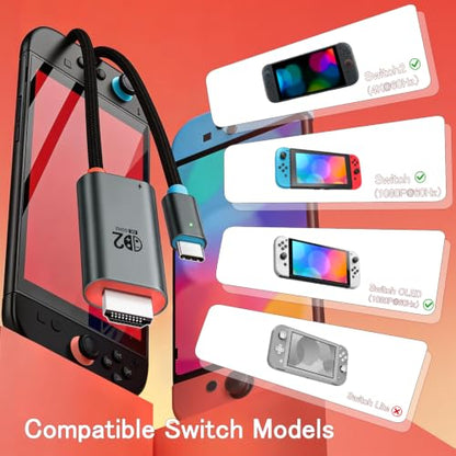 for Switch 2 Dock HDMI Adapter, 4K@60Hz TV Output, PD 100W USB-C Fast Charging, Type-C to HDMI Cable Compatible with Switch 2/OLED/Steam Deck/ROG Ally/Laptops/Phones