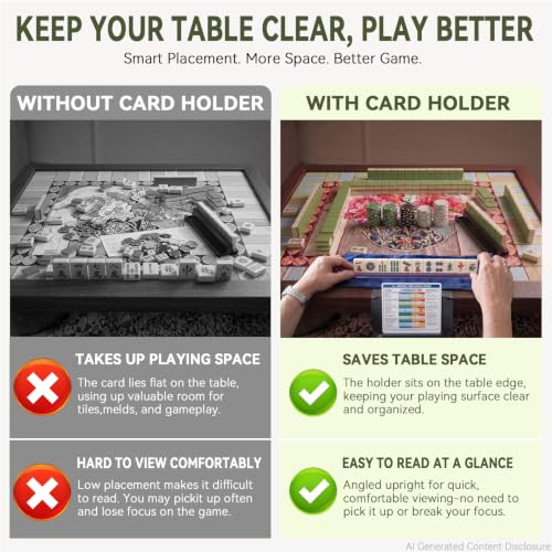 Mahjong Card Holder for Table,Mahjong Reference Card Display Holder,Foldable Desk Edge Scorecards Rack, Under-Mat Slide-in Stand Mahjong Table Accessories for American Mahjong Cards (Green)