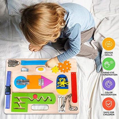 Montessori Busy Board for Toddlers, Wooden Sensory Toys, Preschool Learning Activities for Fine Motor Skills Travel Toy, Basic Life Skills Educational Gifts for 1 2 3 Years Old Kids Boys Girls | Preschool Learning Activities, Basic Life Skills, Fine Motor