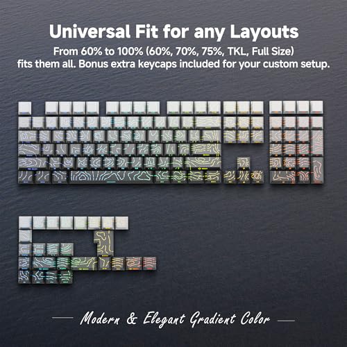 133 Aesthetic Topographic PBT Keycaps, No Tearing, Never Fade & Non-Slip, Modern RGB Backlit Gray-to-Black Gradient Keycaps for Mechanical Keyboard - Ergonomic (Doubleshot, Fit for All MX Layout) - color: Gray Black Gradient