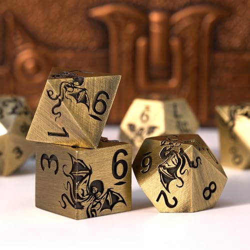 Octopus Metal RPG Dice Set,7-Piece,Solid Zinc Alloy with Antique Bronze Plated Finish,Gift for Tabletop Role-Playing Games & Collectors (Bronze) - color: Bronze