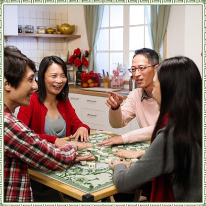 Chinoiserie Mahjong Mat with 1 Carrying Bag 31.5" x 31.5" Green and White Rubber Anti Slip and Noise Reduction Multi Purpose Game Table Cover for Mahjong, Card, Board Tile Games - color: Green