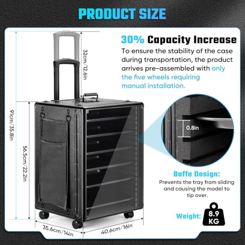 Miniatures Storage Case Miniatures Transport Case Stackable Carrying Case with Trolley & 360° Wheels 6 Trays. Aluminum Alloy Frame with Lock Slot (1.2X-Large Size) - size: 1.2X-Large