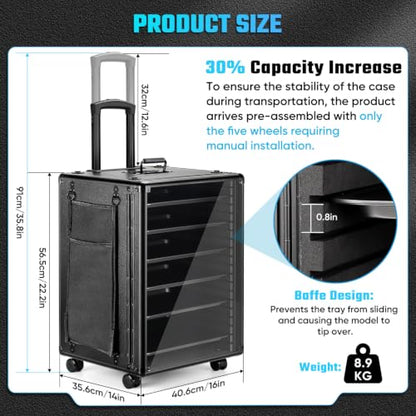 Miniatures Storage Case Miniatures Transport Case Stackable Carrying Case with Trolley & 360° Wheels 6 Trays. Aluminum Alloy Frame with Lock Slot (1.2X-Large Size) - size: 1.2X-Large