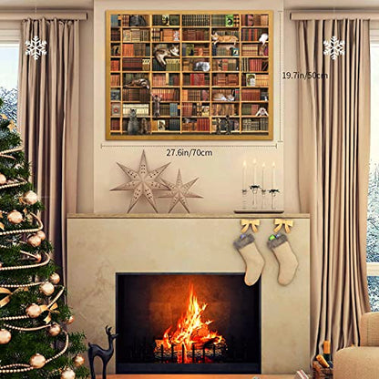 Cats Library Jigsaw Puzzle, 1000+ Piece Funny Kitten Bookshelf Puzzles, Challenging Animal Pet Lover Gifts for Friends & Family Activity Game Nights - color: Kitten Library