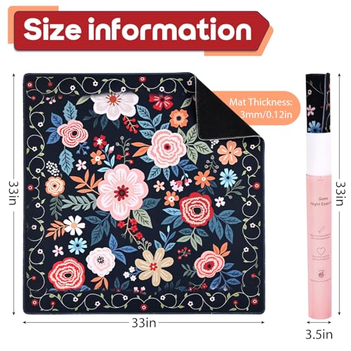 Mahjong Mat & Mah Jongg Mat for Table - Waterproof & Silent, 3mm Thick Non-Slip Game Pad with Unique Designs, Carry Bag & Gift Tube - Premium Mahjongg Accessories（31.5" x 31.5",Black - color: Black