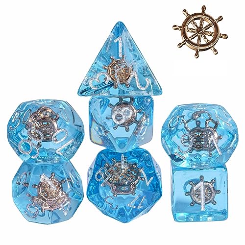 UDIXI 7PCS Polyhedral Dice Set D&D, Blue Rudder DND Dice for Tabletop Games | Velvet Storage Bag, DM Gift, for Dungeons and Dragons Role Playing Games Board Games - color: Ocean/Rudder