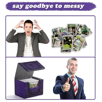 Deck Box for MTG Cards, Trading Commander Deck Case Holds 120+ Sleeved Cards, PU Leather Magnetic Collectible Card Storage Box Fits for TCG Magic Card (Purple) - color: Purple