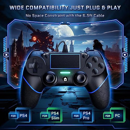 DIANVEN PS4 Wired Controller for PC with Double Vibration and Motion Motors, Compatible with Windows 11/10/8/7 - color: Black/Blue