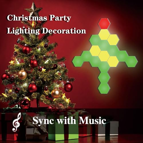 Vcwtty Hexagon Light Panels with App, Music Sync, 6 Pack | RGB Gaming Lights, DIY Modular Design, Sensory Room, Game Room, Party, USB Powered, Wall Decor, Sound Activate - size: 3.8 inches