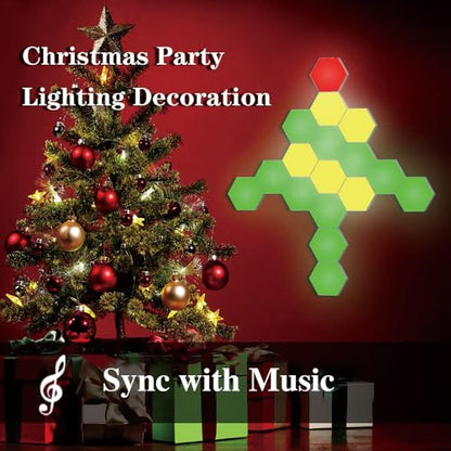Vcwtty Hexagon Light Panels with App, Music Sync, 6 Pack | RGB Gaming Lights, DIY Modular Design, Sensory Room, Game Room, Party, USB Powered, Wall Decor, Sound Activate - size: 3.8 inches