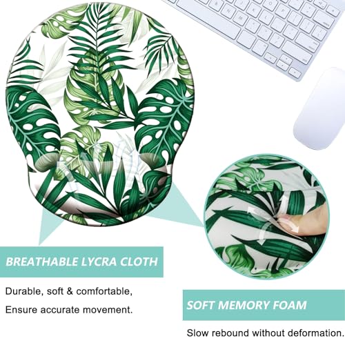 Mouse Pad with Wrist Support, Ergonomic Mouse Pad with Memory Foam Wrist Rest Cushion, Non-Slip Rubber Base Gaming Mice Pad for Home Office Computer Laptop, Green Frond - color: Green frond
